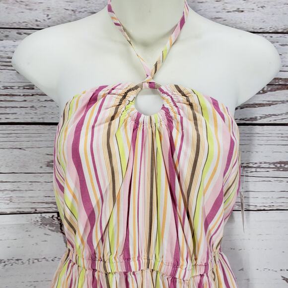 Old Navy New Women's Pink Striped Halter Pockets Romper Size Small - Picture 3 of 13